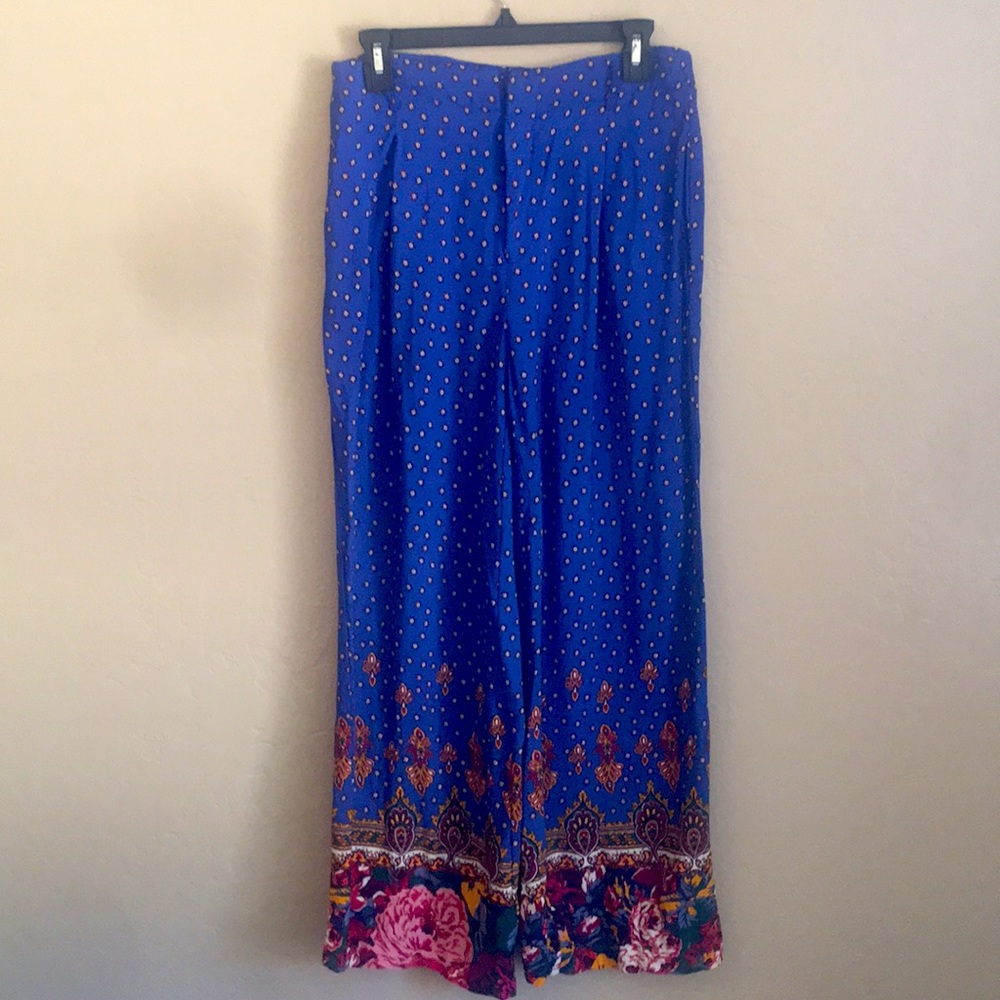 ETTITWA BY ANTHRO blue pattern flower wide leg